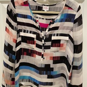 Parker Silk Striped Split Neck Blouse Small Womens Multicolored Long Sleeve